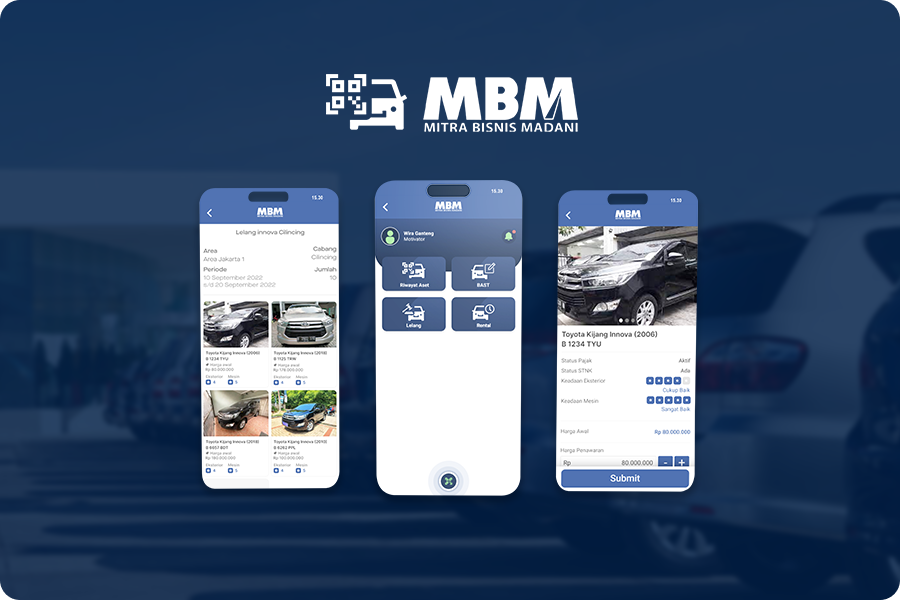 UI/UX aplikasi PT Mitra Bisnis Madani untuk rental kendaraan